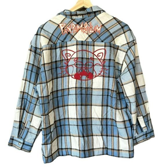 Disney Pandamonium Flannel Snap Up Shirt Jacket Womens L - Picture 2 of 5
